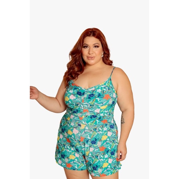 Macaquinho Feminino Plus Size Estampa Floral 05