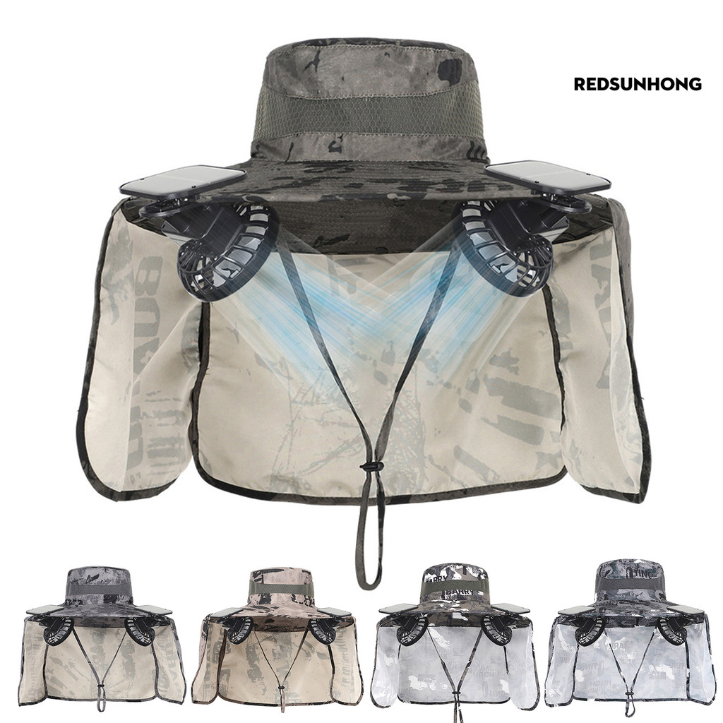 [REDS] Ventilador Solar Chapéu Com Aba De Pescoço UPF 50 + Proteção UV 2 Ventiladores Solares Respiráveis Masculinos Ver