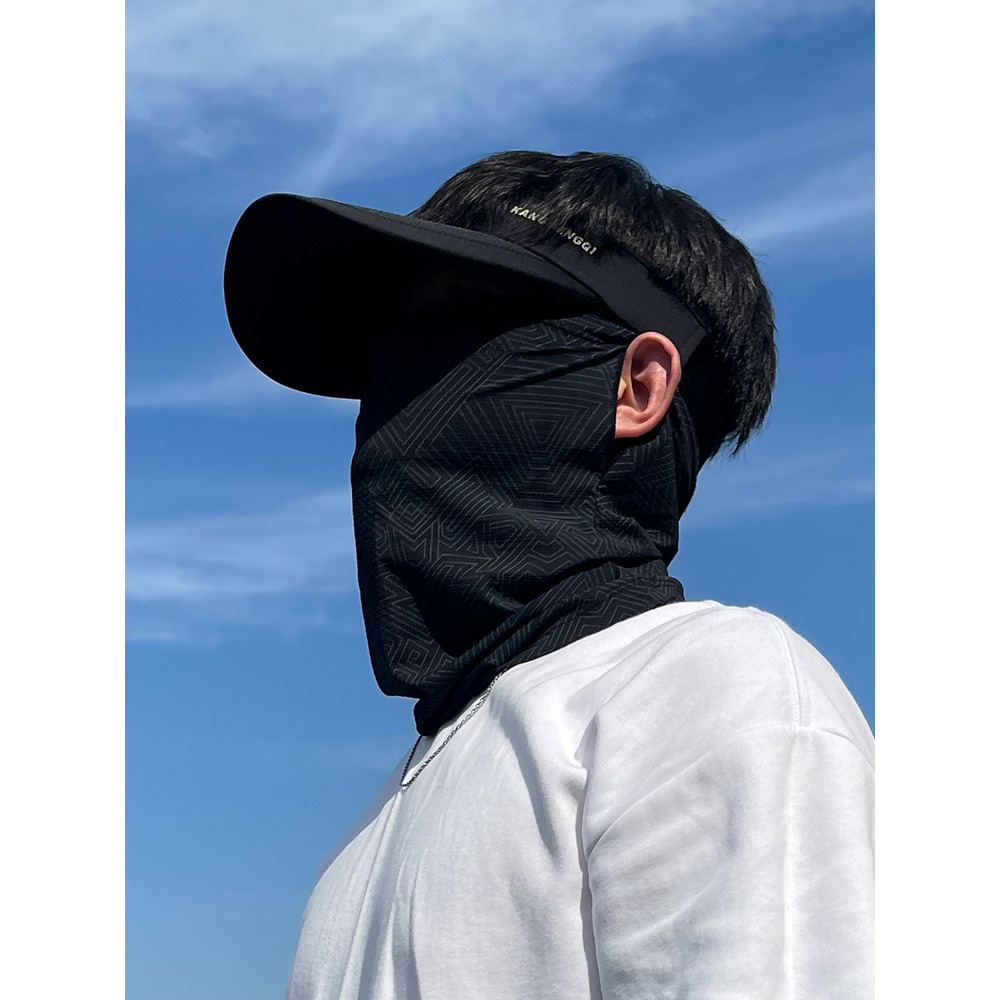 Máscara protetora solar masculina capa de seda gelo máscara facial completa ciclismo pescoço cachecol máscara facial ver