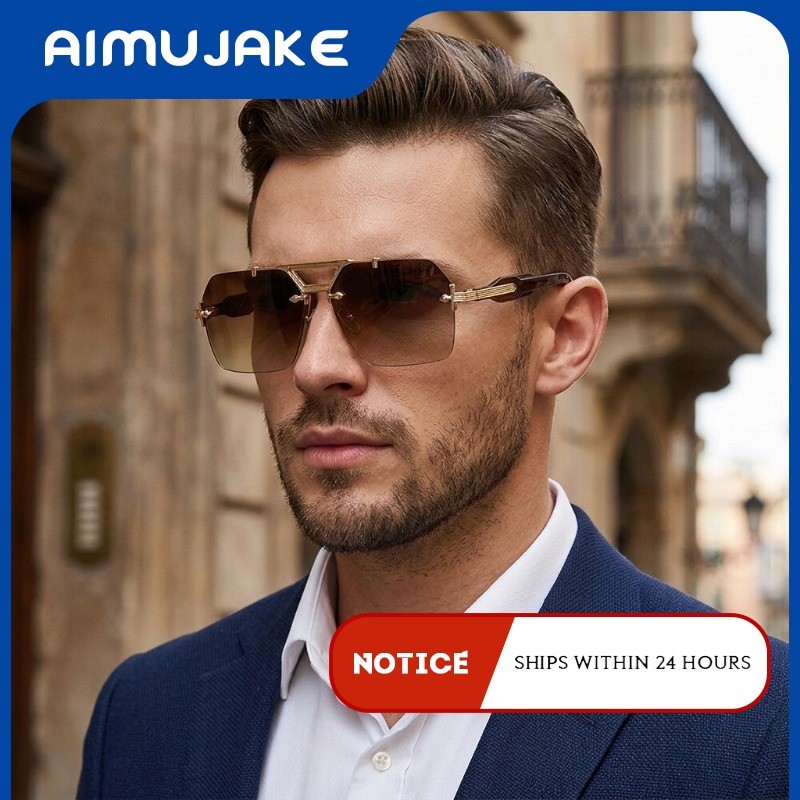 (AIMUJAKE) Elegante Estilo Europeu Vintage Sem Moldura Quadrado Óculos De Sol Grandes Para Mulheres E Homens UV400 De Ve