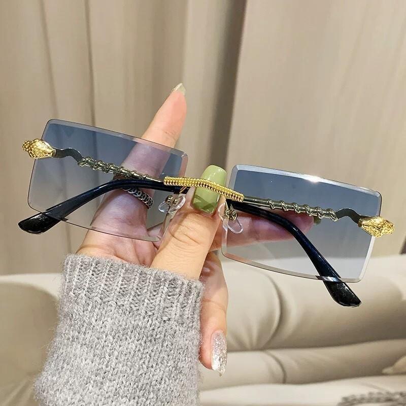 Óculos De Sol Com Armação De Cobra Quadrada De Metal Borda Cortada Para Homens Moda Sem Moldura Personalizados Na Retrô