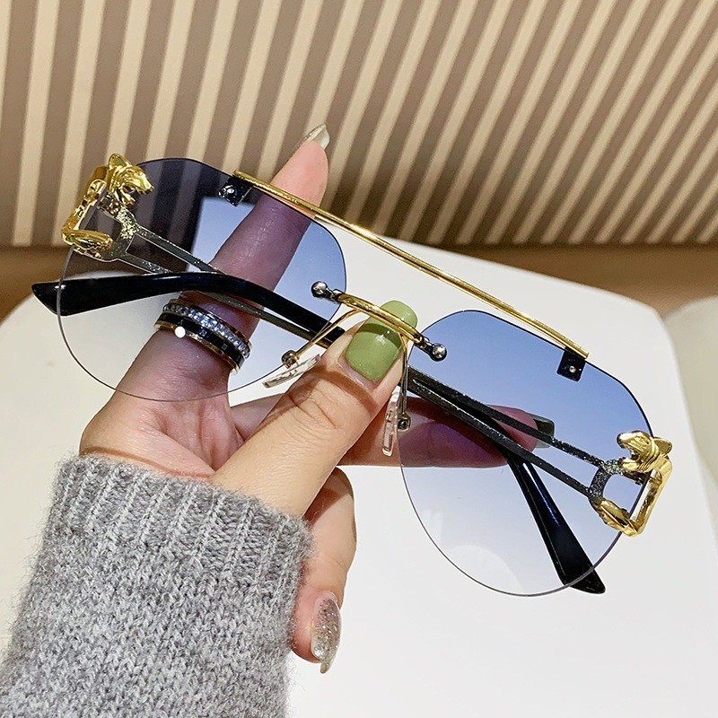 Óculos De Sol Quadrados Sem Moldura Homens Coloridos Mulheres Retro Leopard Head Metal Sunglasses