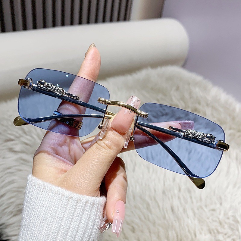 Óculos De Sol Quadrados Sem Moldura Homens Coloridos Mulheres Retro Leopard Head Metal Sunglasses