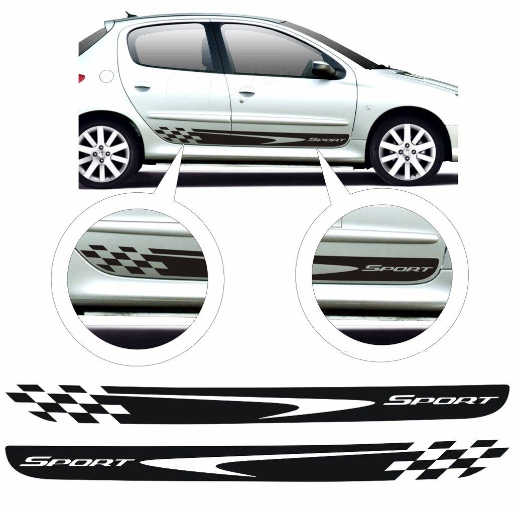 Adesivo Decorativo Para Carro Peugeot 206 Ou 207 Faixa Lateral Mod. Sport Q Adesivos Carro Esportivo Tuning 2 ou 4 Porta