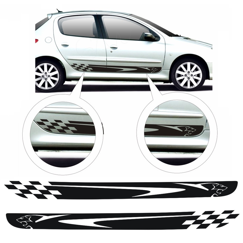 Adesivo Decorativo Para Carro Peugeot 206 Ou 207 Faixa Lateral Modelo LQ Adesivos Carro Esportivo Tuning 2 ou 4 Portas