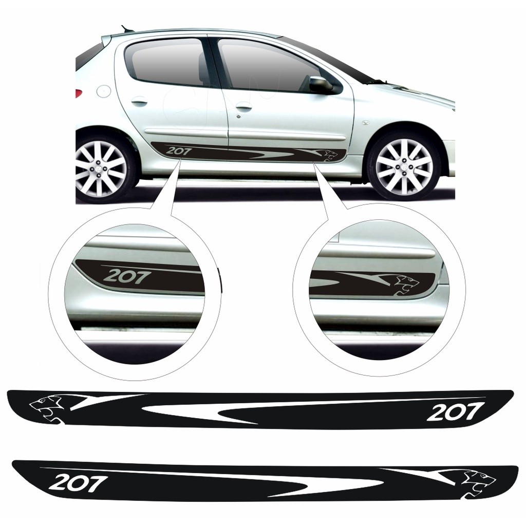 Adesivo Decorativo Para Carro Peugeot 207 Faixa Lateral Modelo L207  Adesivos Carro Esportivo Tuning Para 2 ou 4 Portas