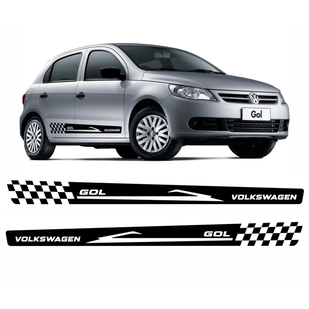 Kit Adesivo Volks Gol G3 G4 G5 G6 2 4 Portas Faixa Lateral Carro Personalizado Preto Brilho VW60