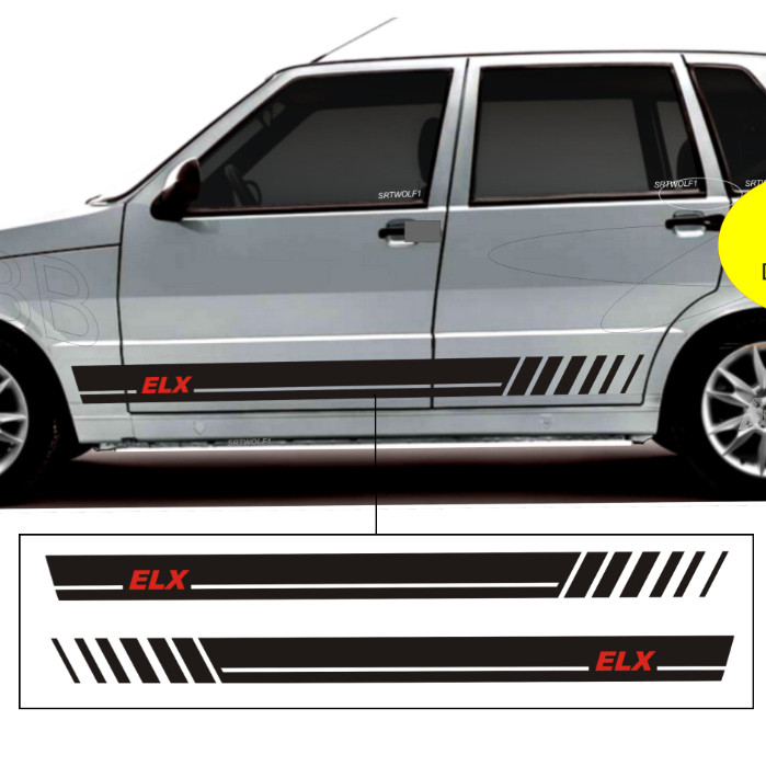 Adesivo ELX Faixa Lateral Serve Para Uno Mille ELX 2 Ou 4 Portas Adesivo Para Carro Esportivo