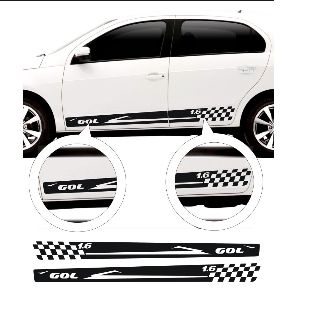 Adesivo Decorativo Para Carro Gol G2 G3 G4 G5 G6 Faixa Lateral Mod. Gol 1.6 Para Carro2 ou 4 Porta