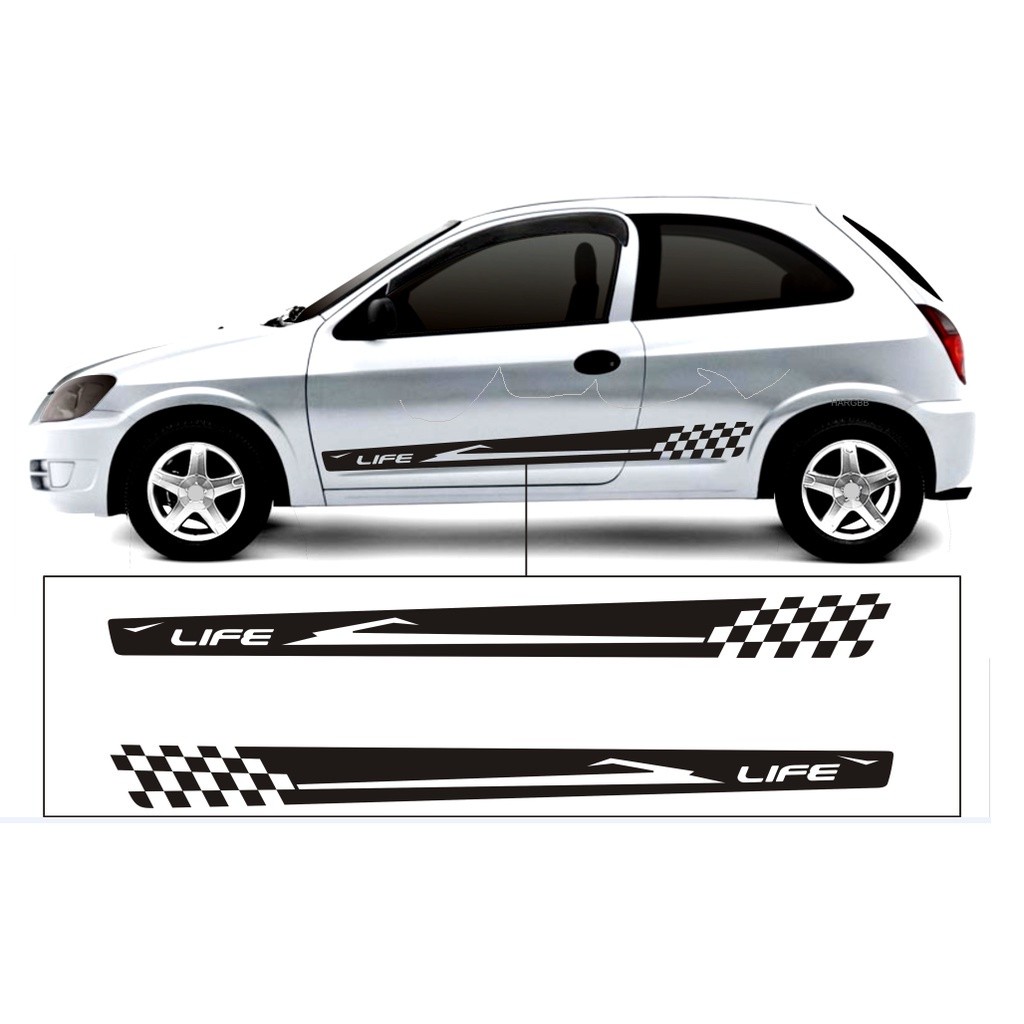 Adesivo Decorativo Para Carro Celta Live Faixa Lateral Escrito Life Serve Em 2 e 4 Portas Adesivo