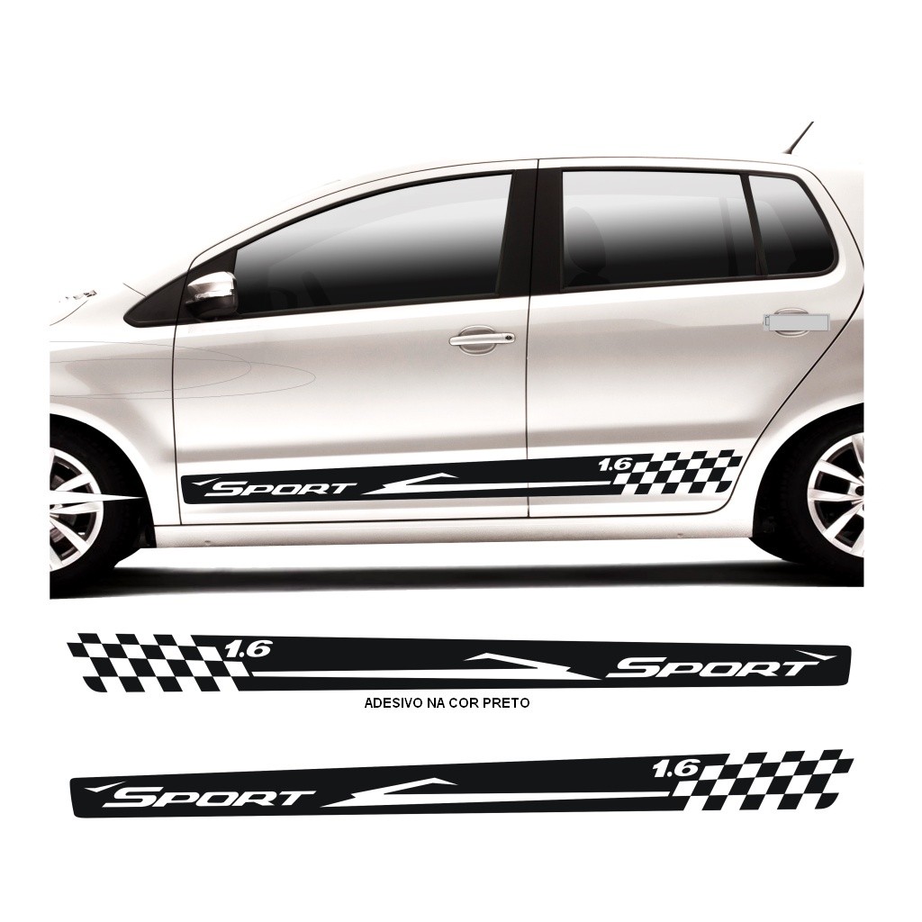 Adesivo Sport 1.6 Para Fox 2 Ou 4 Portas Kit Faixa Lateral Modelo Escrito Sport 1.6  Adesivos Para Carro Decorativo