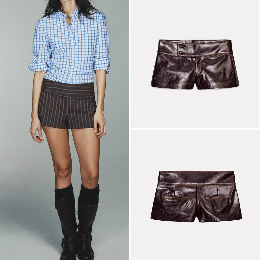 2025 inverno novo estilo feminino estilo europeu americano listrado Shorts largos3152401 Shorts largos brilhantes4341402