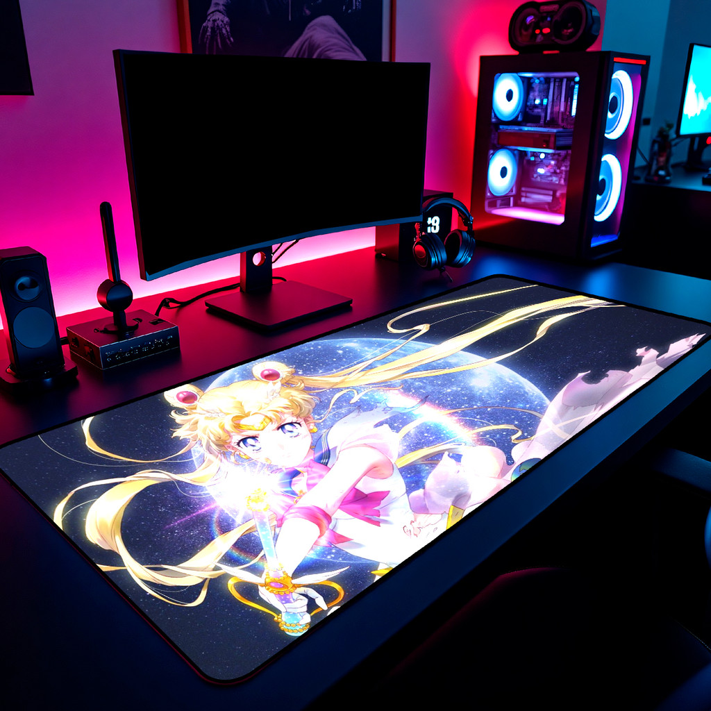 Mouse Pad Gamer Sailor Moon Anime 65x30cm 80x40cm 90x50cm 120x60cm Borda Costurada