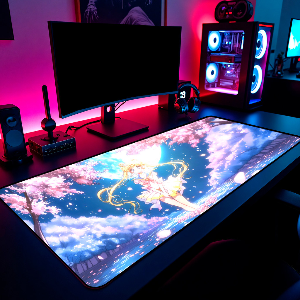 Mouse Pad Gamer Sailor Moon Anime Star Blue 65x30cm 80x40cm 90x50cm 120x60cm Borda Costurada