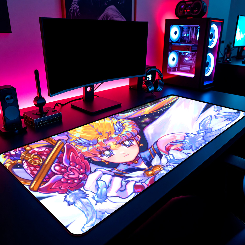 Mouse Pad Gamer Anime Sailor Moon Crystal 65x30cm 80x40cm 90x50cm 120x60cm Borda Costurada
