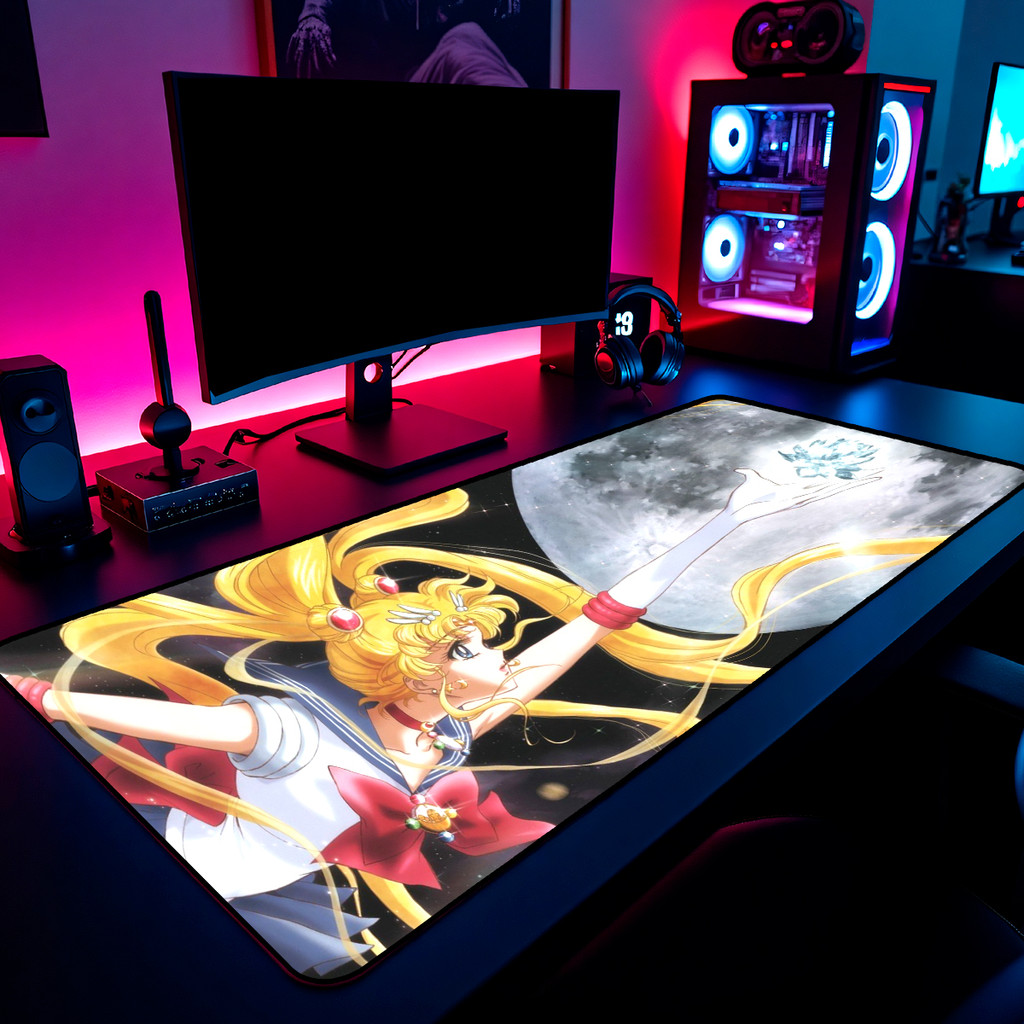 Mouse Pad Gamer Sailor Moon Crystal 65x30cm 80x40cm 90x50cm 120x60cm Borda Costurada