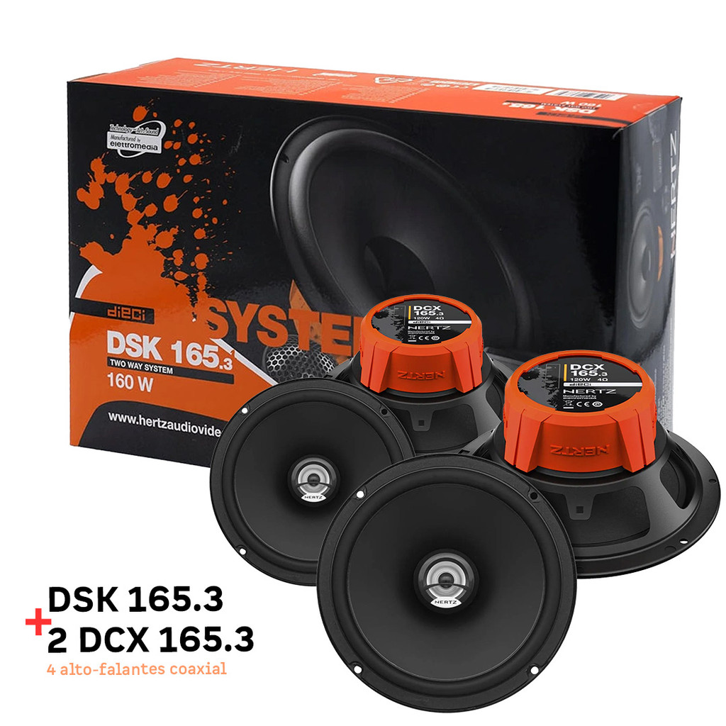 Kit Alto Falante 2 Vias Hertz Dsk 165.3 + 2 Coaxial Dcx 165 Cor Preto