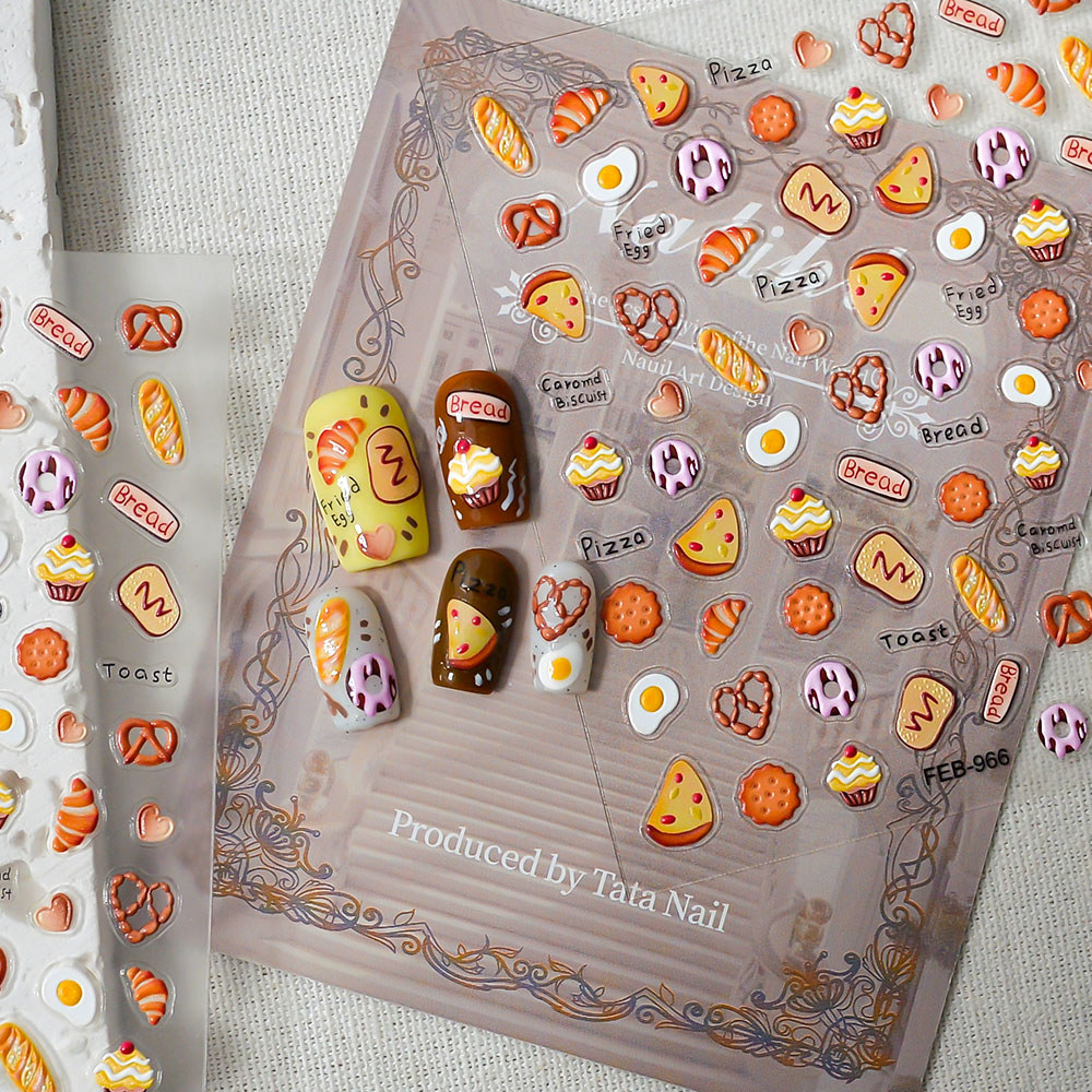 Novo lanche festa Manicure adesivo pizza pão biscoito estilo dos desenhos animados telefone móvel ipad decoração adesiva