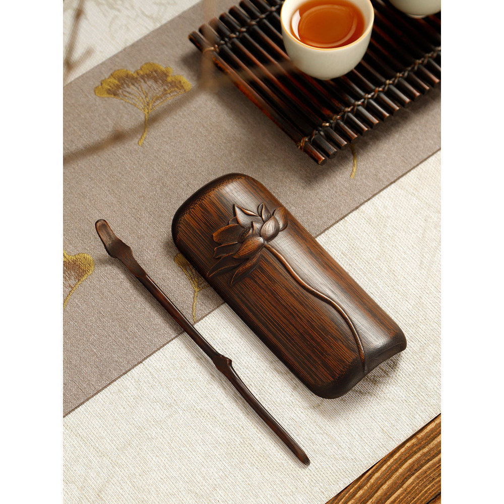 Retro velho chá de bambu conjunto de duas peças chá de bambu Natural fazendo lótus artesanal em relevo Zen seis cavalhei