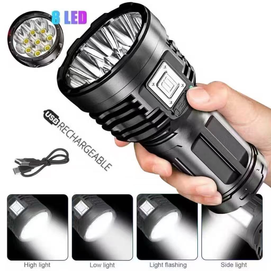 H’MASTON HW06 Lanterna Led 8 Núcleos USB Recarregável Brilho Forte Luz Branco Para Acampamentos Caminhadas