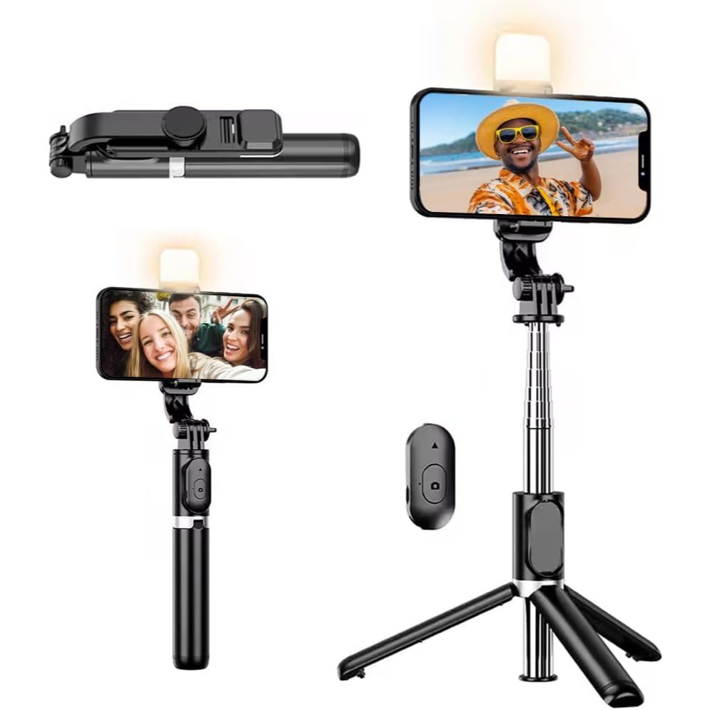 Bastão de Selfie com Tripé e LED H'Maston — Suas melhores fotos, sem depender de ninguém!
