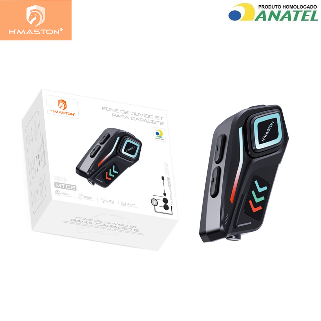 H'maston MT-02 Fone de ouvido bt para capacete ANC Bluetooth 5.4  LED IP65 Tipo-c 40H