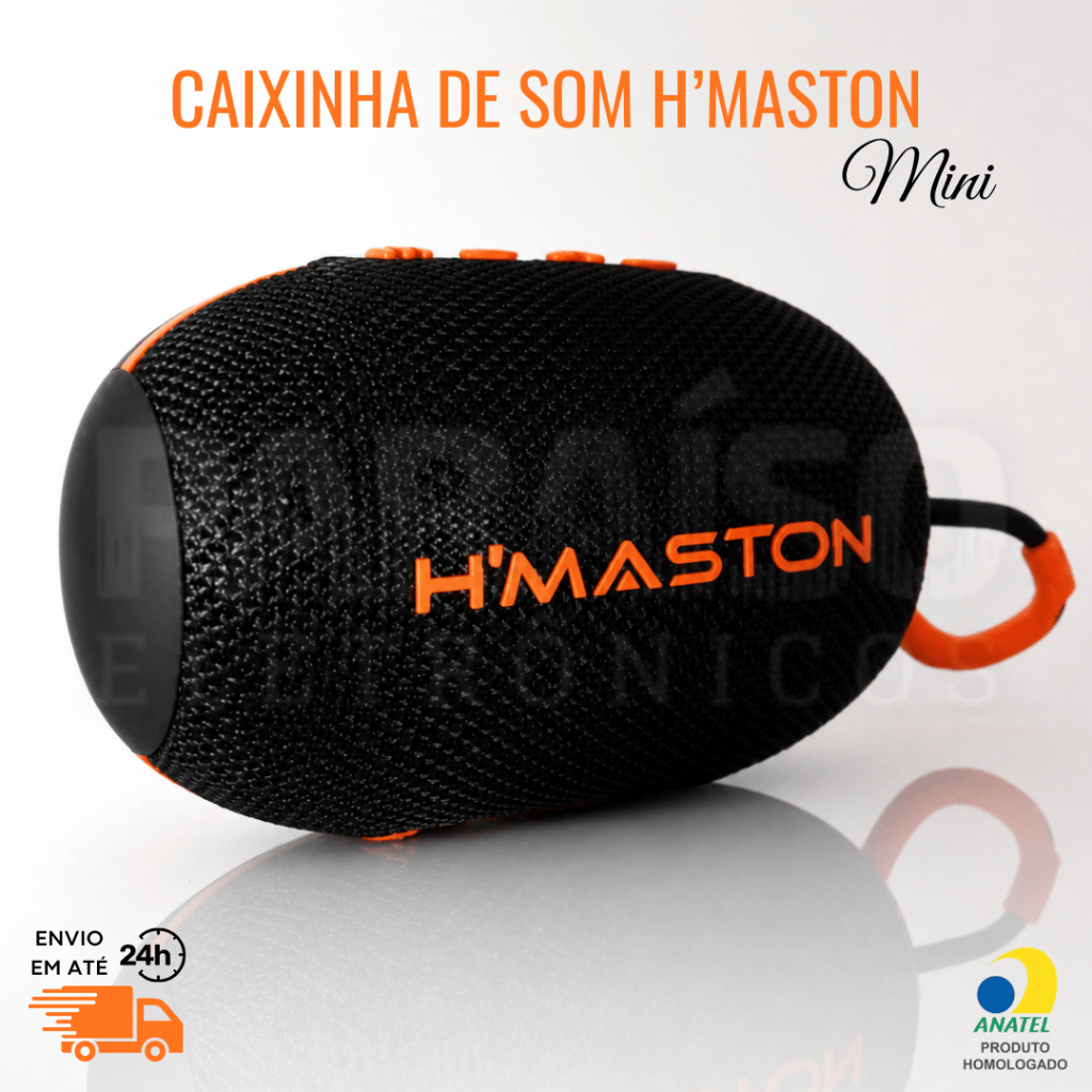 Caixinha de Som Bluetooth 8W Potente Portátil Prova d'Água TWS LED Bateria1800 mAh - H'Maston