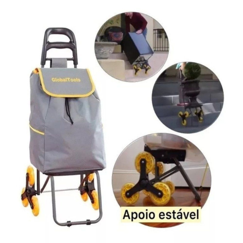 Carrinho de Carga Sobe Escada 3 Rodas Dobrável com Bolsa 40kg