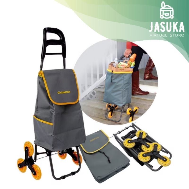 Carrinho de Carga 3 Rodas 40Kg Sobe Escadas Dobrável com Bolsa Removivel
