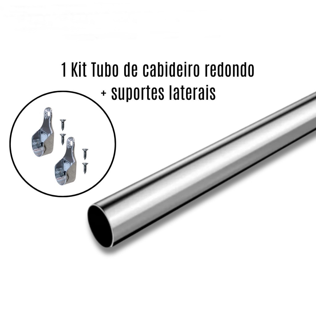 Kit Tubo Cabideiro Redondo Arara para Guarda Roupa Sobe Medida