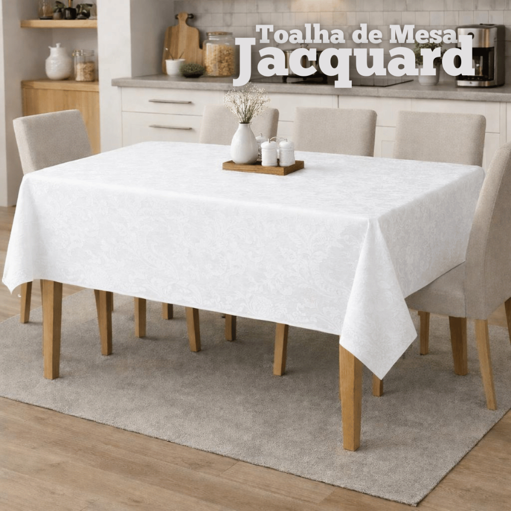 Toalha Mesa Posta Retangular Tecido Grosso Jacquard Tom Sobe Tom Floral 1,00x1,35