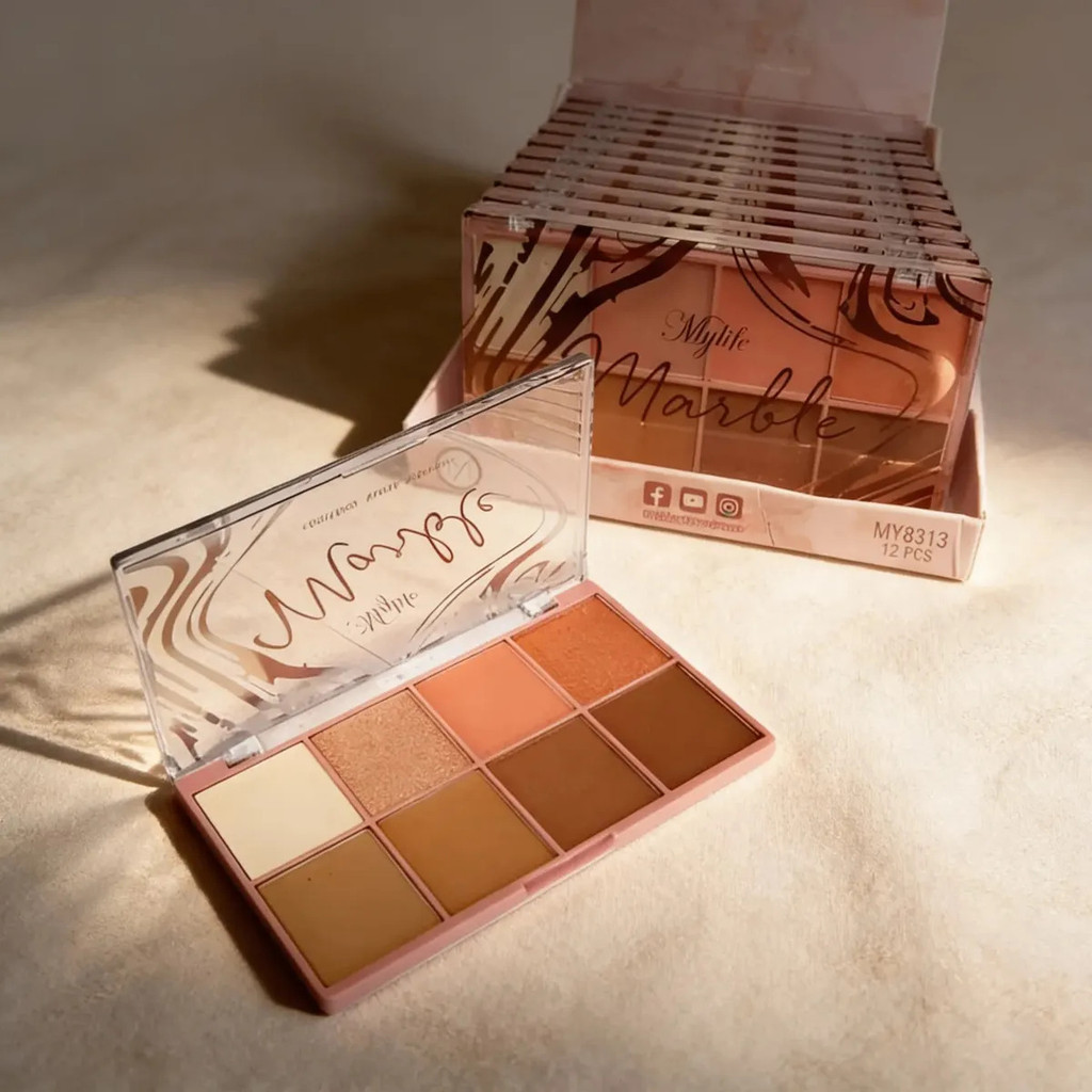 Kit 12 Un (1Box) MulticorPaleta Contorno Blush Iluminador My Life Marble MY8313 -Atacado