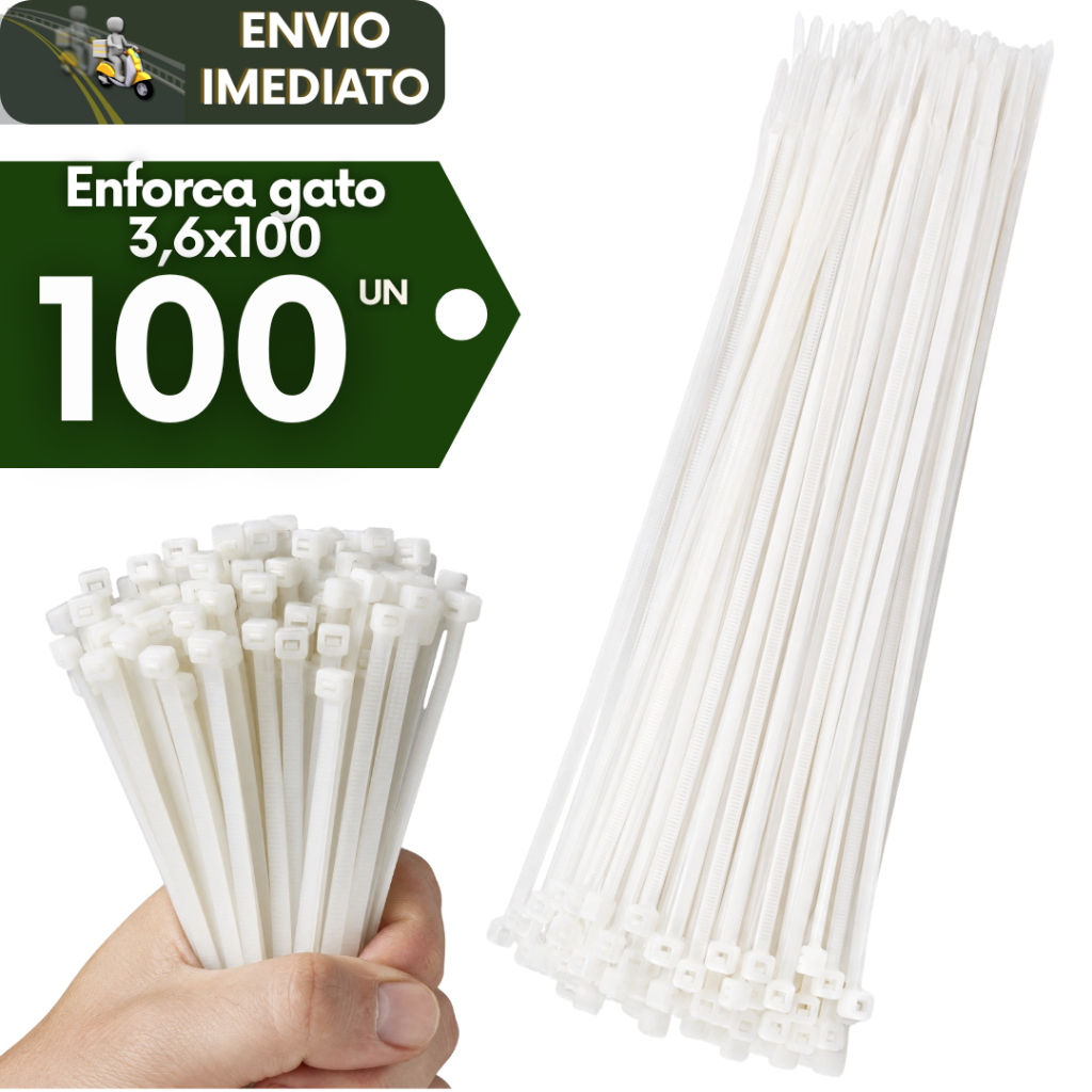Kit 100 Enforca Gato Abraçadeira de Nylon 3,6X100MM Trava Resistencia e Durabilidade Alta Qualidade