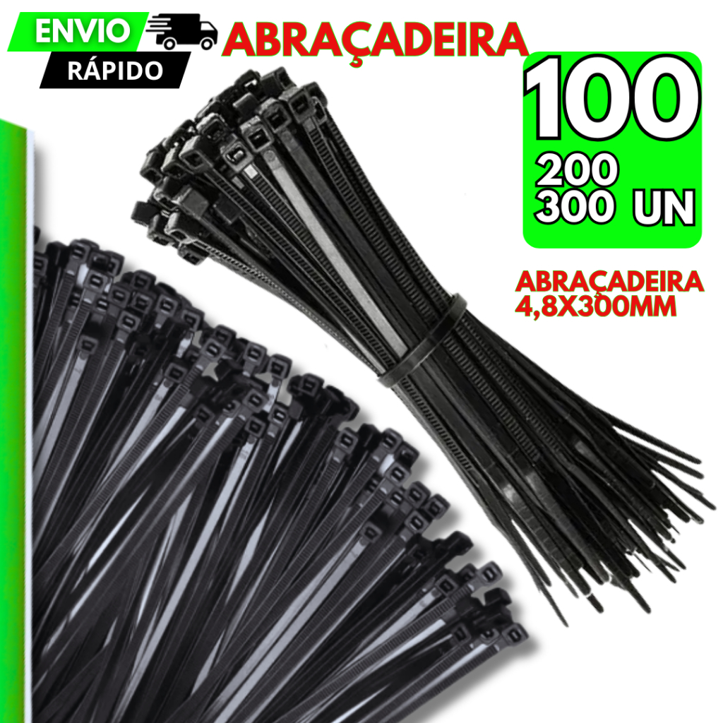 Jogo 300/200/100 Abraçadeira Nylon Enforca Gato 30cm 4,8mm Cintas Plásticas Fita Hellermann