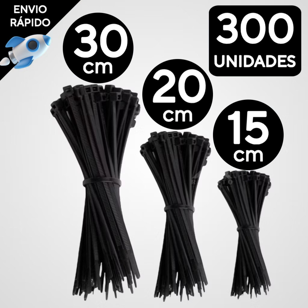 Jogo 300 Ou 100 Abraçadeira de Nylon Enforca Gato Braçadeira Cintas Plásticas  15cm - 20cm - 30cm - Preta | Branca