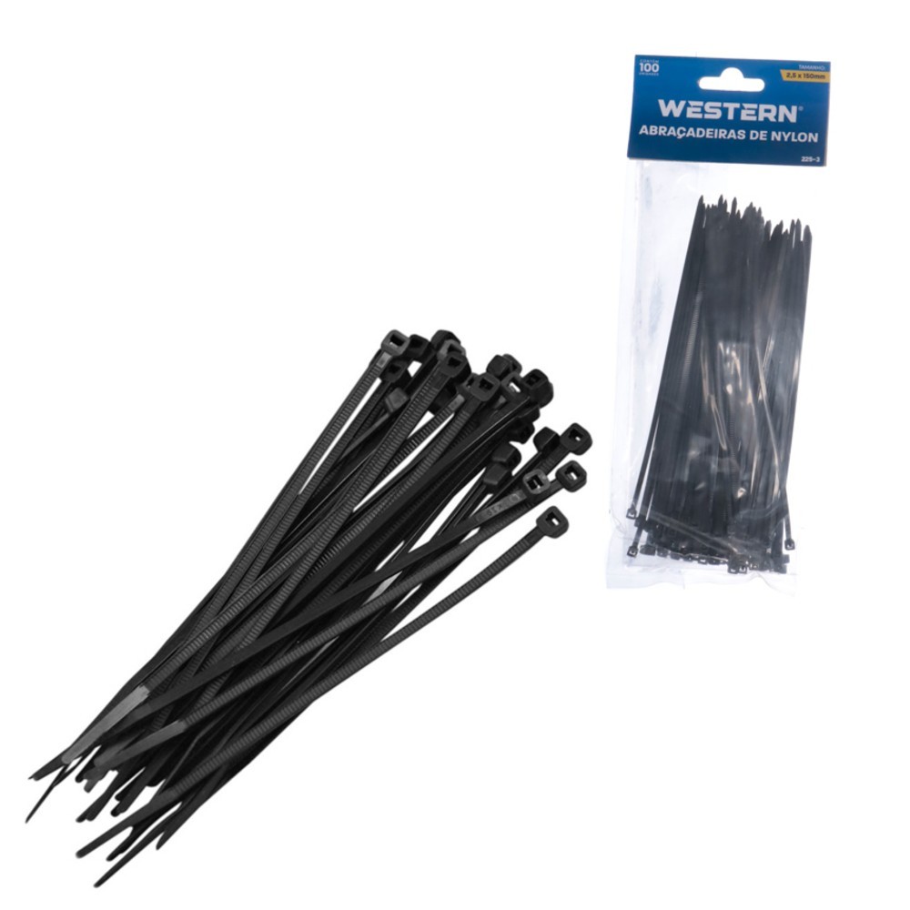 Abraçadeira De Nylon Preta 2,5 X 150 mm Jogo Com 100 Peças Enforca Gato
