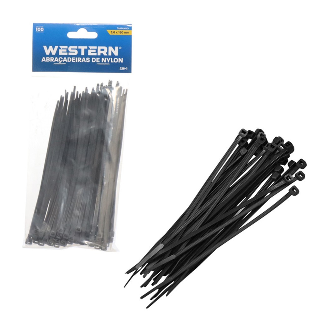 Abraçadeira De Nylon Preta 3,6 X 150 mm Jogo Com 100 Peças Western Enforca Gato