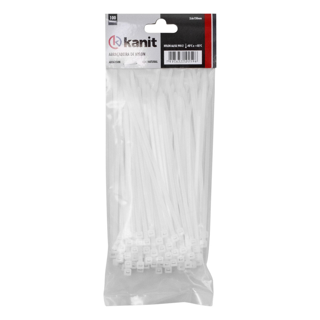 Jogo 100 Abracadeiras Nylon Natural 15cm Enforca Gato Organizador Cabos Fios Fita Plastica Kanit Obra