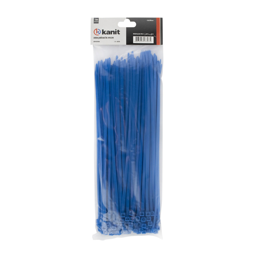 Jogo 100 Abracadeiras Nylon Azul 28cm Enforca Gato Organizador Cabos Fios Fita Plastica Kanit Obra