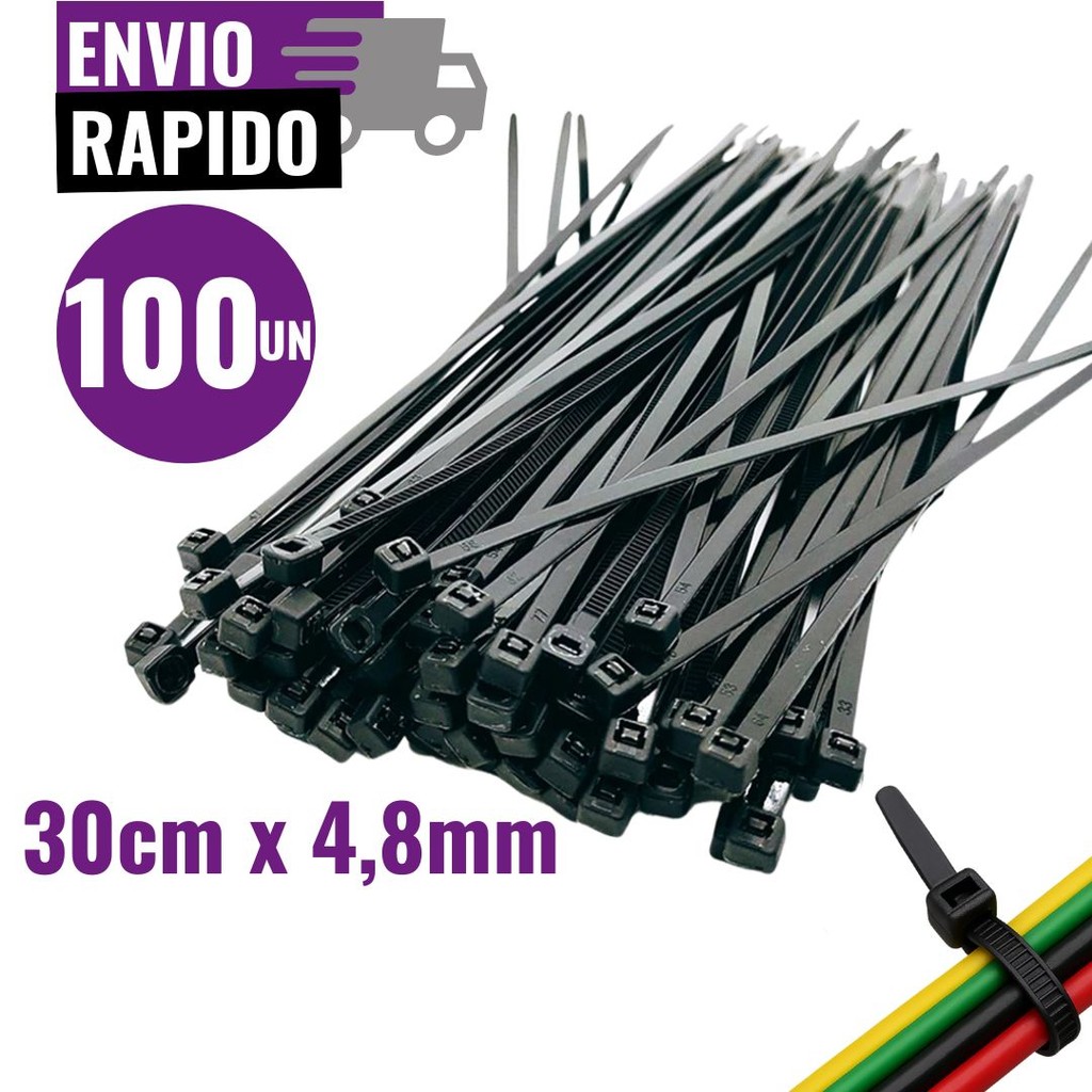 Jogo 100 Abraçadeira Nylon Cinta Plástica Enforca Gato 30cm x 4,8mm Fixação Organização Cabos Fios