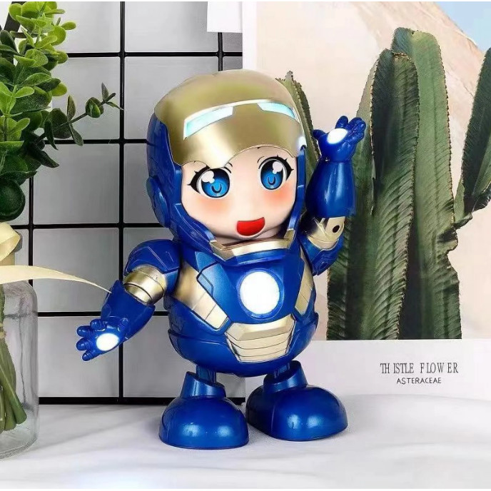 Robô Dançarina Mulher De Ferro Eletrônico Com Luz Musica Iron Woman Com Música Herói Dance Hero Azul