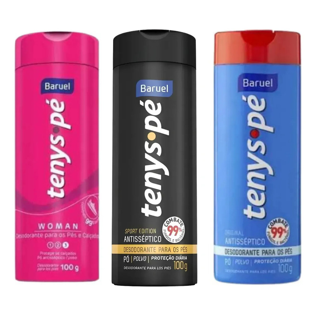 Kit 3 Talcos Tenys Pé Baruel 100g Original, Woman, Sport
