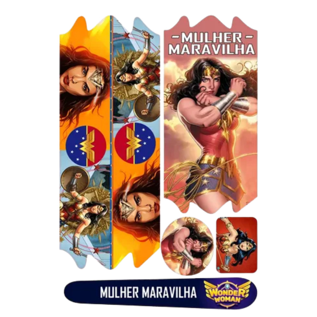 Cartela Adesivo Bike Mulher Maravilha Wonder Woman Infantil P/Bike  Aro 12/16/20