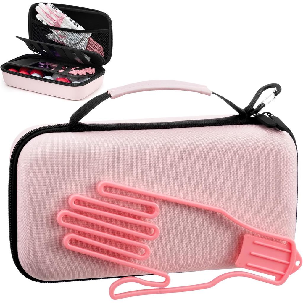 Golf Glove Holder Case with Glove Shaper, Pink Protective Hard Shell Accessory Case, Golf Gift for Woman, for Tees, Ball