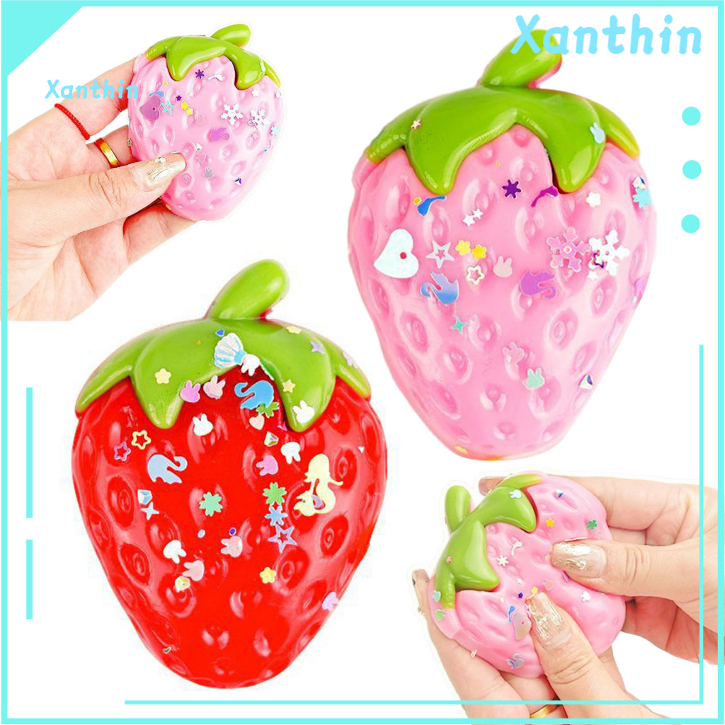 Portable Strawberry Toy Squeeze with Sequins – Realistic Shape Stress Ball Slow Rebound Fidget for Kids Adults Fruit S