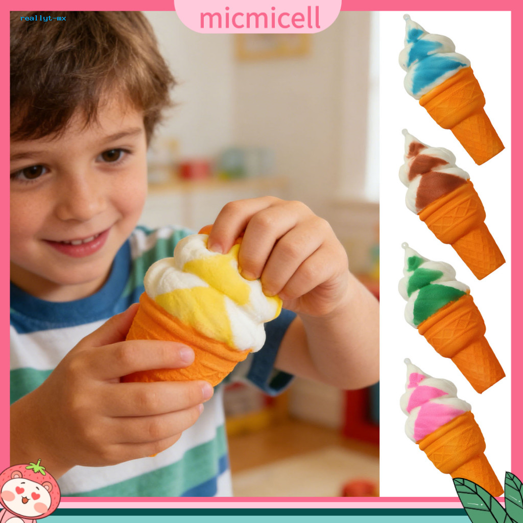 Soft Squeeze Ball for Adults Slow Expanding Stress Realistic Ice Cream Cone Toy Pu Relief Fidget Decompression Gadget fo