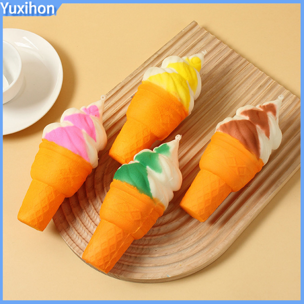 Portable Stress Relief Toy Soft Squeeze Ball for Adults Realistic Ice Cream Cone Slow Pu Fidget Decompression Gadget for