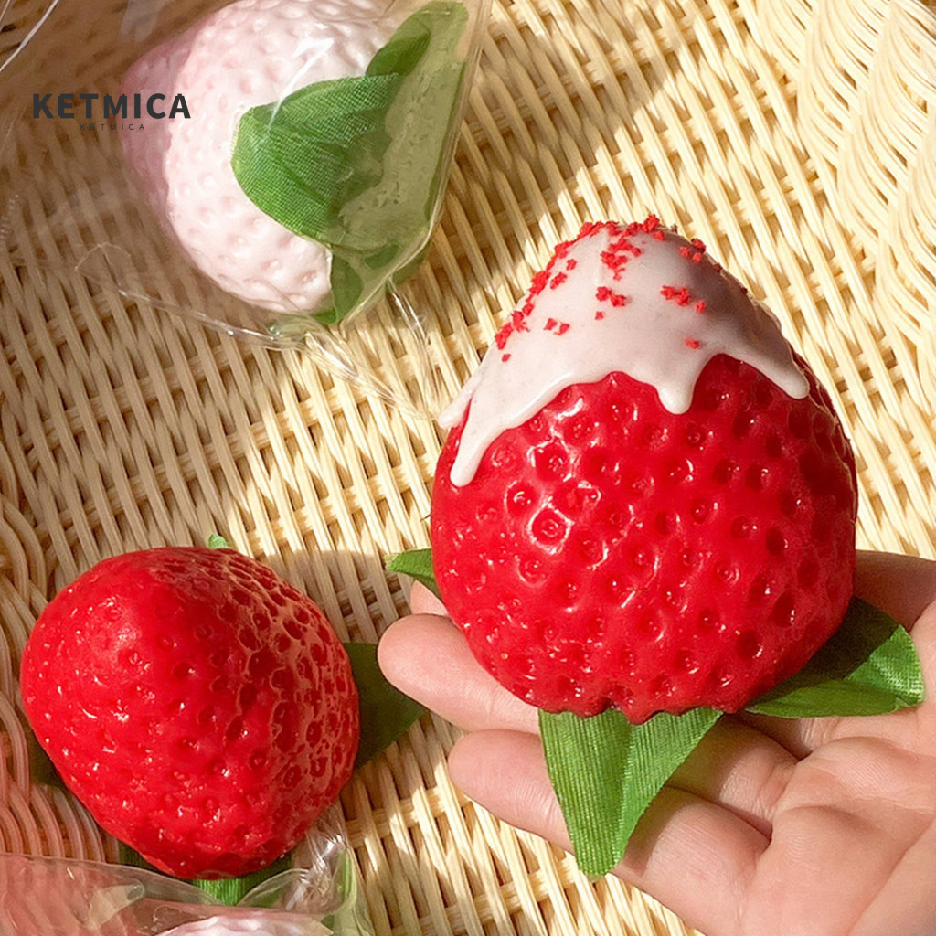 Stress Relief Toy Soft Pinch Resistant Strawberry Squeeze Ball Tpr Slow Rebound Decompression Fidget Realistic Pink Whit