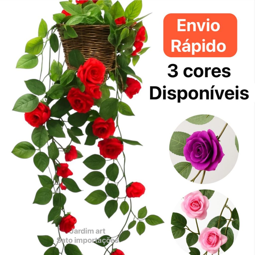 Kit 2 vasos + 2 Pendente de Rosas Artificiais Realistas PT15