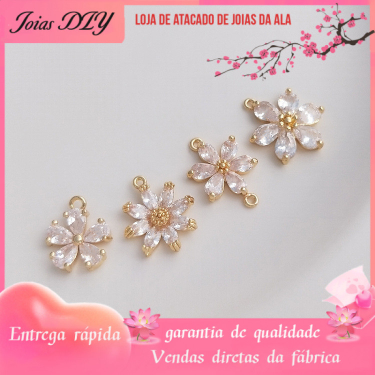 14K banhado a ouro cor-preservando zircão pequena margarida pingente de flor de seis pétalas pingente em forma de flor a